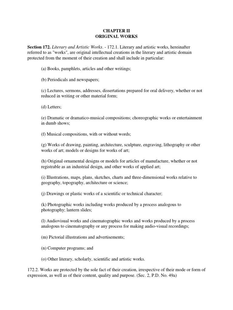 Original Works Section 172. Literary and Artistic Works. - 172.1 ...