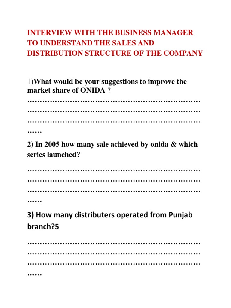 Interview With The Business Manager To Understand The Sales and ...