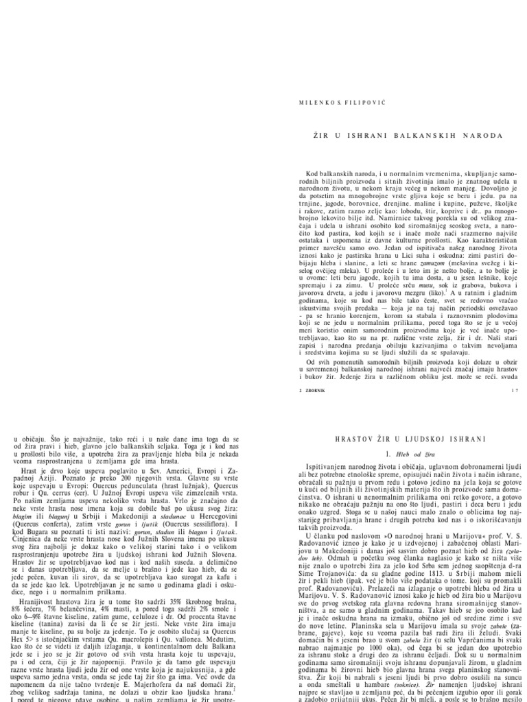 Milenko S. Filipovic - Zir U Ishrani Balkanskih Naroda | PDF