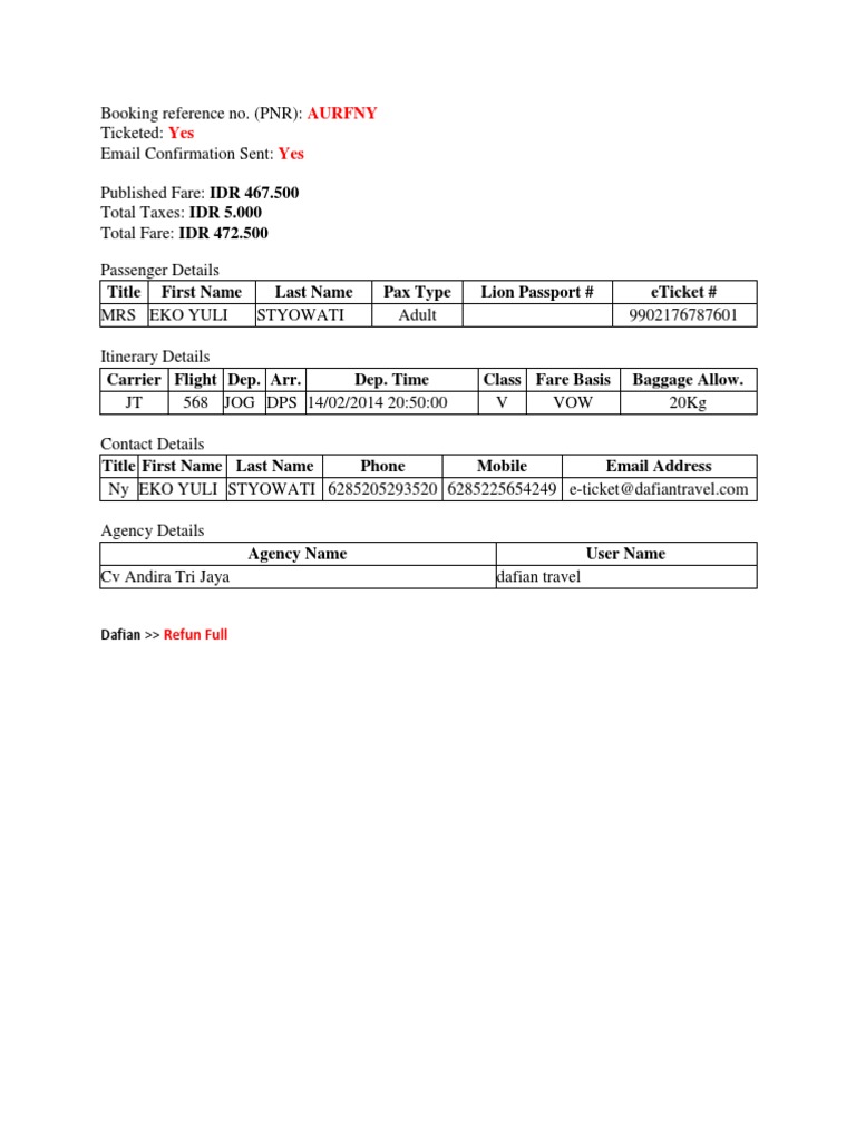 Flight Booking and Refund Details | PDF | Ticket (Admission) | Data
