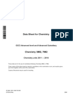 Data Sheet For Chemistry: GCE Advanced Level and Advanced Subsidiary