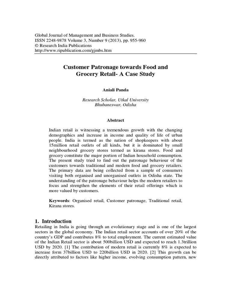 Customer Patronage Towards Food and Grocery RetailA Case Study PDF