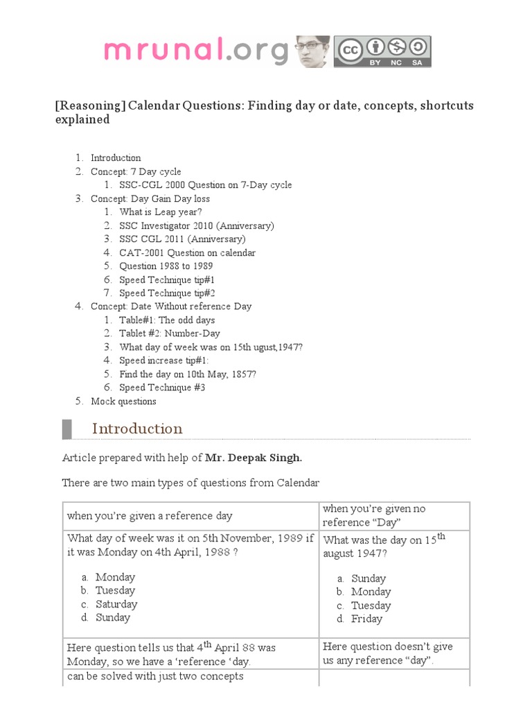Calendar Reasoning Techniques Explained | PDF | Teaching Mathematics