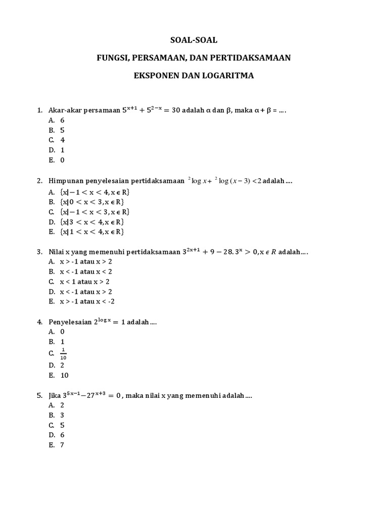 Contoh Soal Persamaan Eksponen Kelas 10