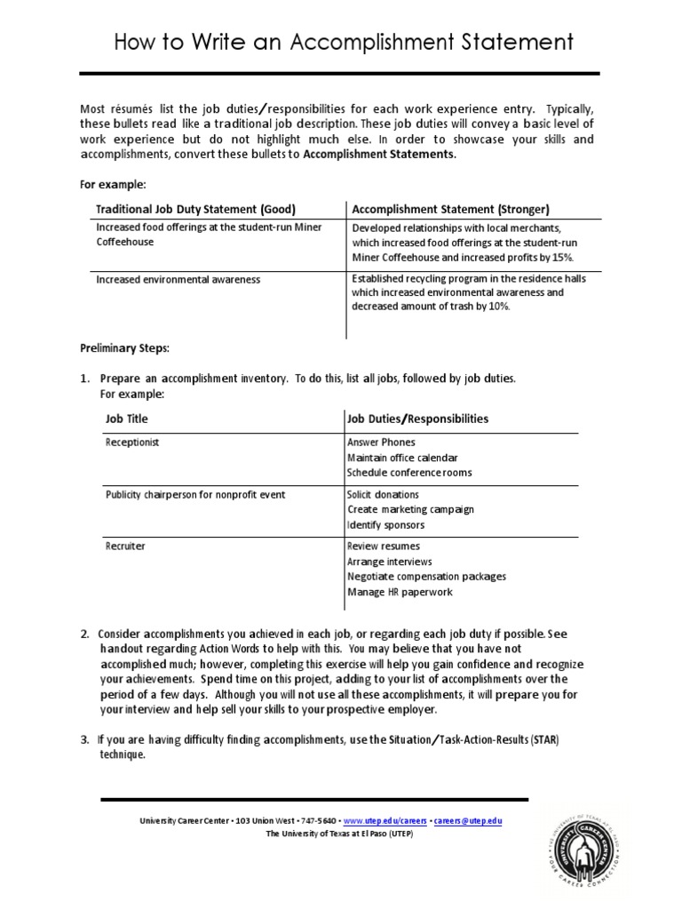 Summary of accomplishments examples image