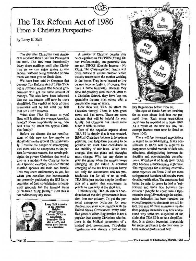 1988 Issue 3 - The Tax Reform Act of 1986 From A Christian Perspective ...