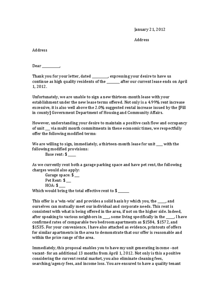 Sample Rent Reduction Request