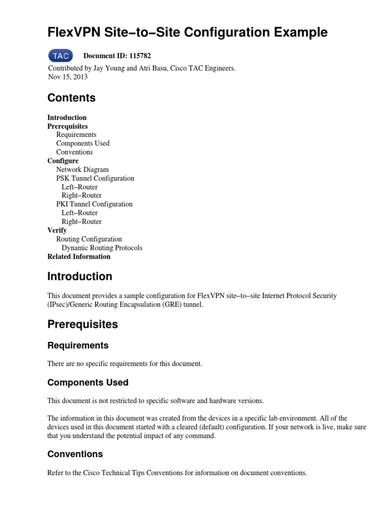 FlexVPN Site-To-Site Configuration Example | PDF | Telecommunications ...