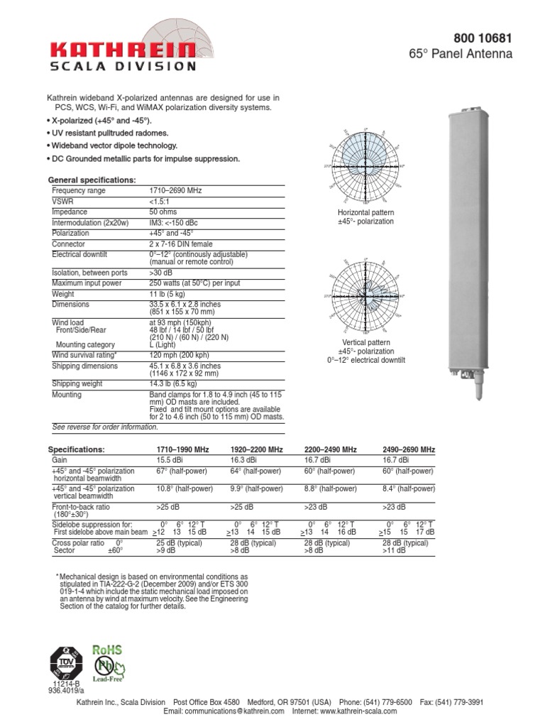 Kathrein 80010681 Antenna Specifications | PDF | Antenna (Radio ...