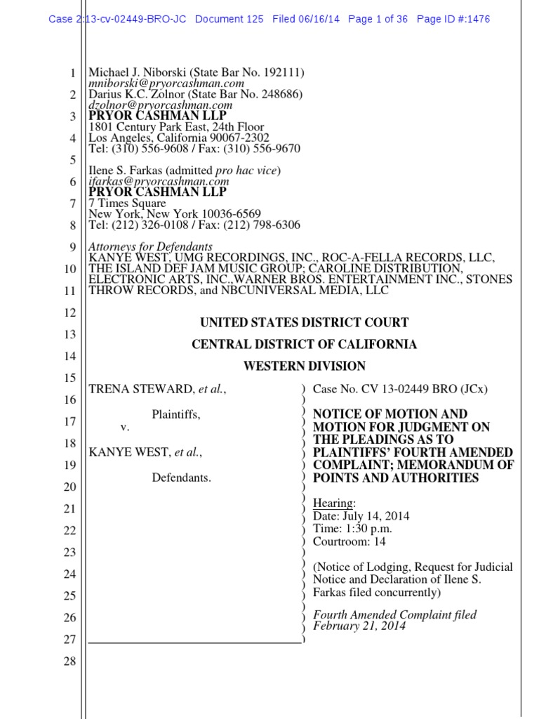 Defendants Motion For Judgment On Pleadings PDF Substantial