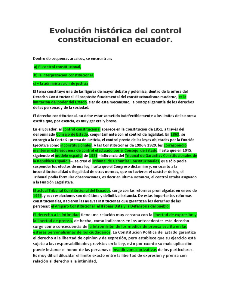 Evolución del control constitucional en Ecuador | PDF | Derecho ...