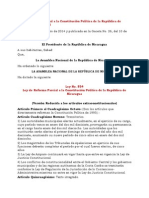 Ley 854 Ley de Reforma Parcial A La Constitución Política de La República de Nicaragua (V. Reducida)