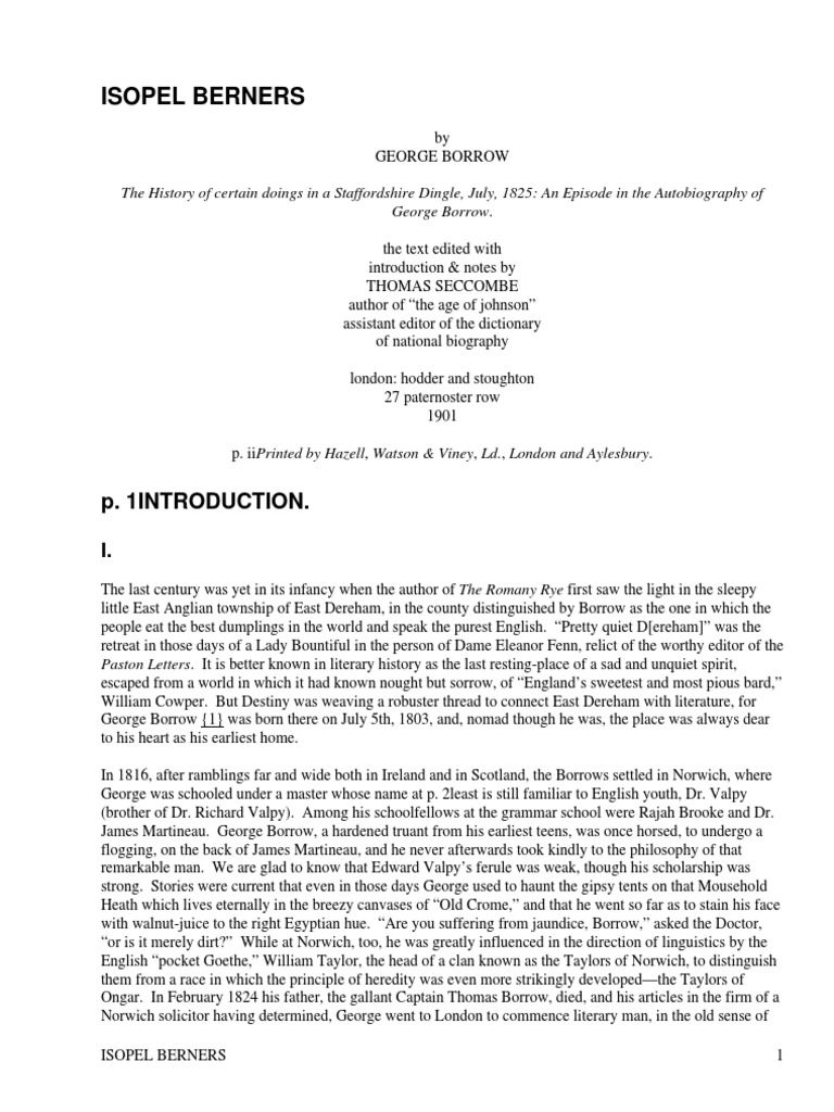 George Borrow's Isopel Berners Overview | PDF | Narrative | English ...