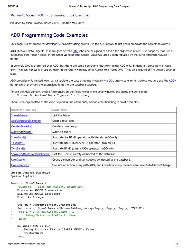 Microsoft Access Tips_ ADO Programming Code Examples | Microsoft Access ...