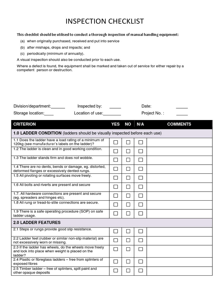 Checklist Platform Ladders Ladder Mechanical Engineering