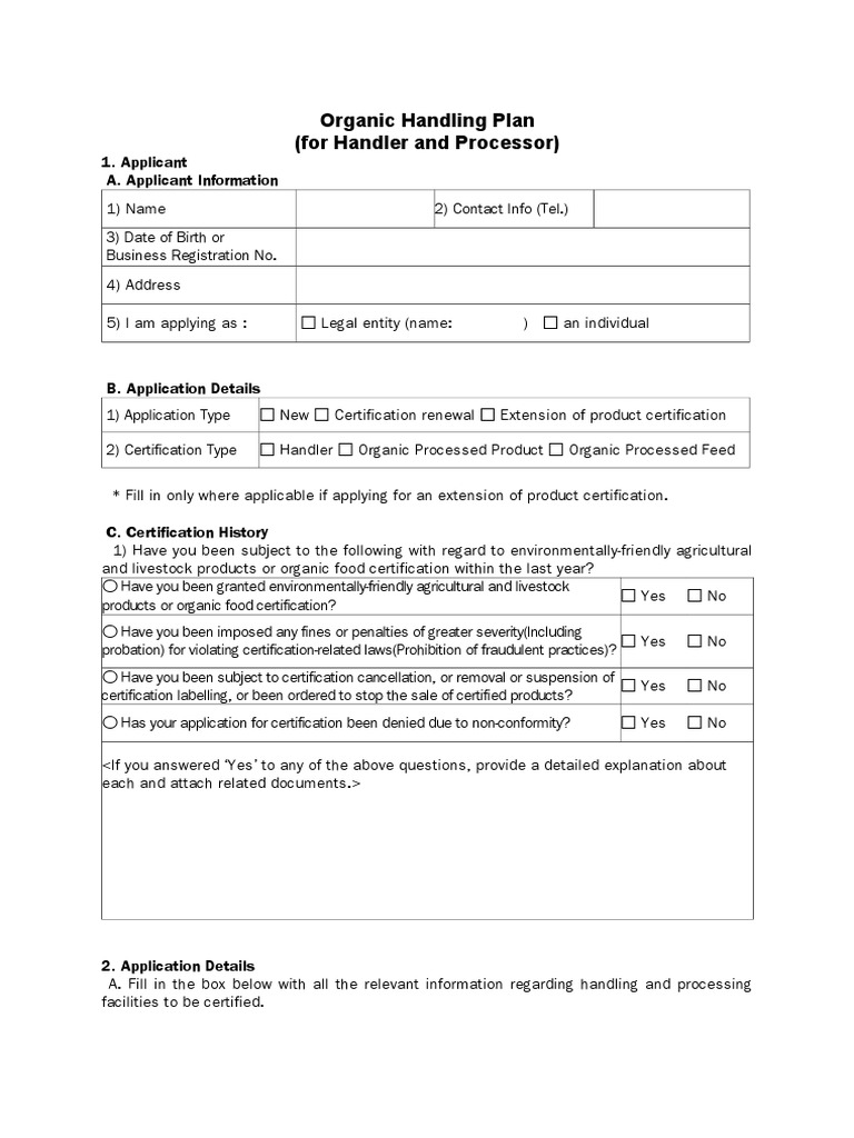 Organic Handling Certification Application | PDF | Business