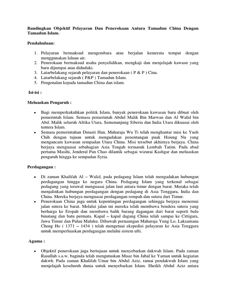 Bandingkan Objektif Pelayaran Dan Penerokaan Antara Tamadun China Dengan Tamadun Islam Pdf