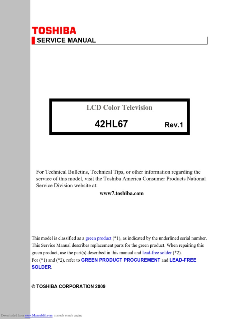 Toshiba LCD TV Service Manual Electrical Wiring Hdmi