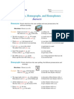 Homonyms, Homographs, Homophones - Answers