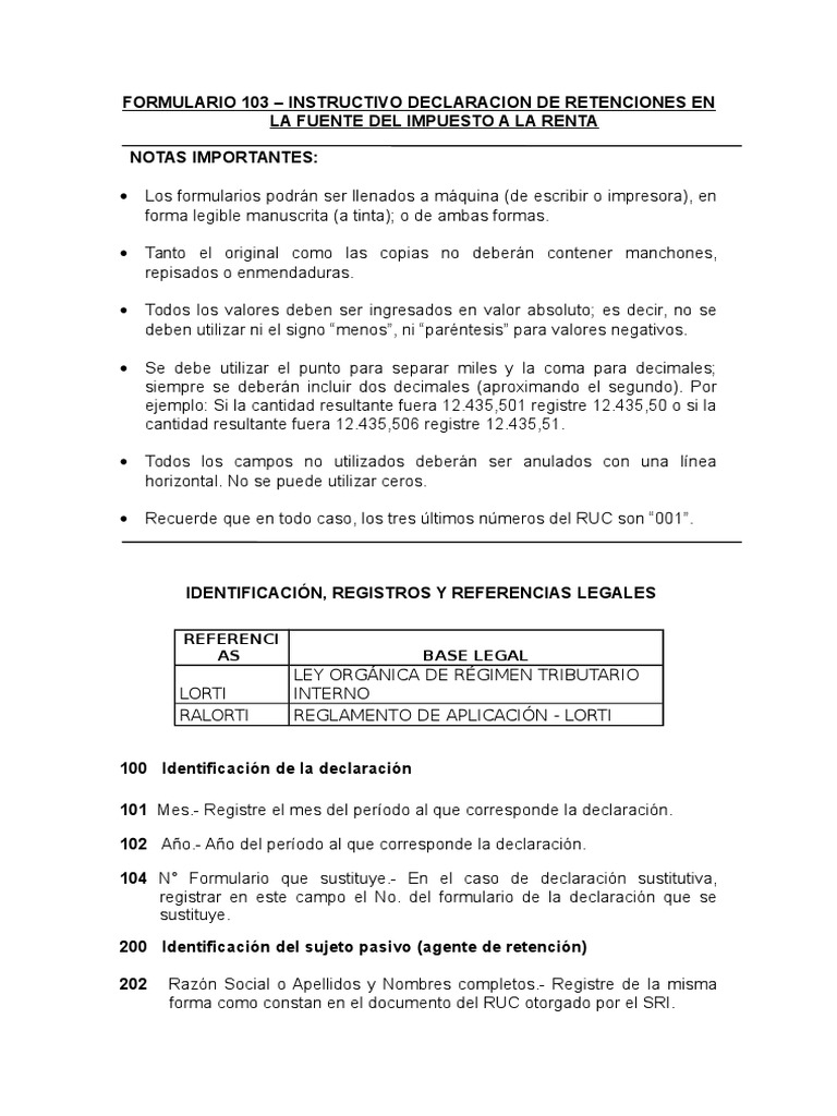 Guia Formulario 103 | PDF | Finanzas y dinero