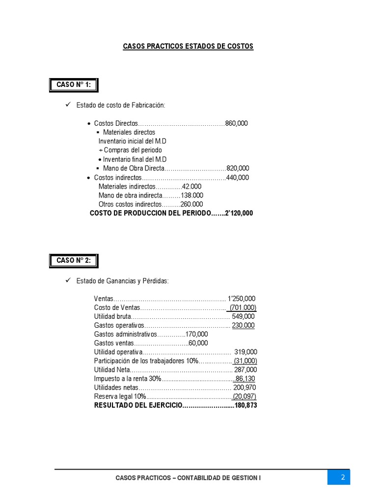 Casos Practicos Estados de Costos PDF | PDF | Contabilidad de gestión ...
