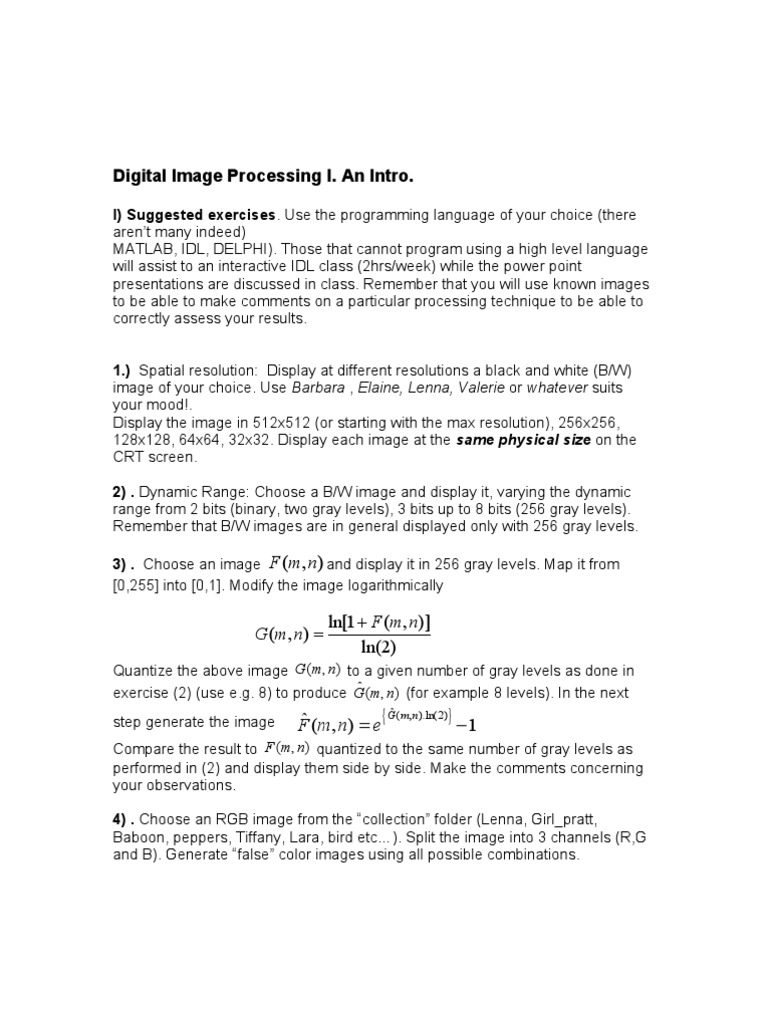 Digital Image Processing Exercises Guide | PDF | Low Pass Filter ...