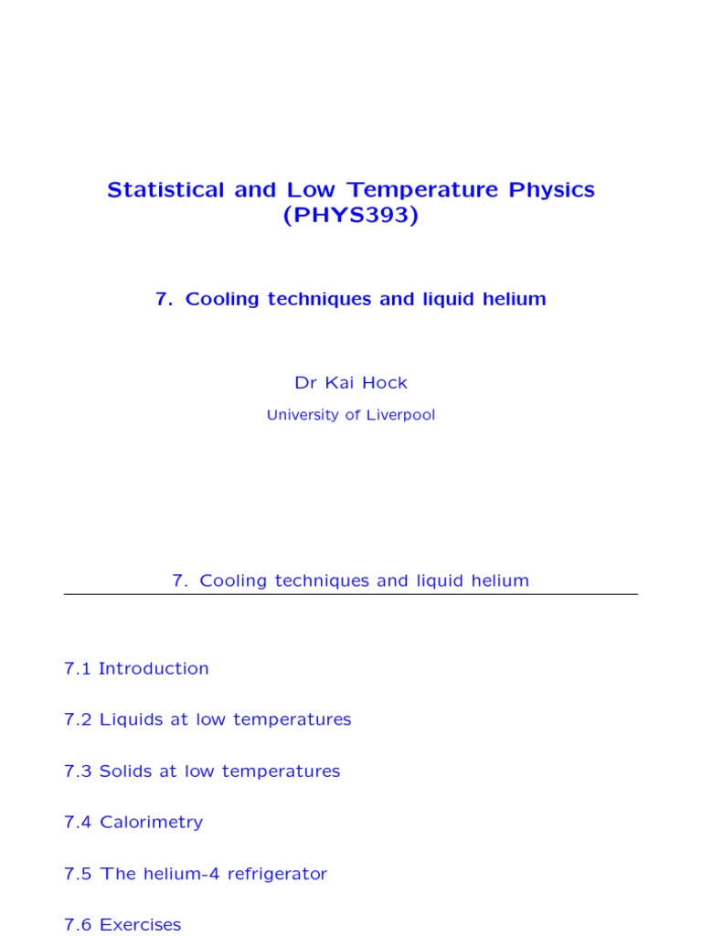 Superconductivity And Low Temperature Physics