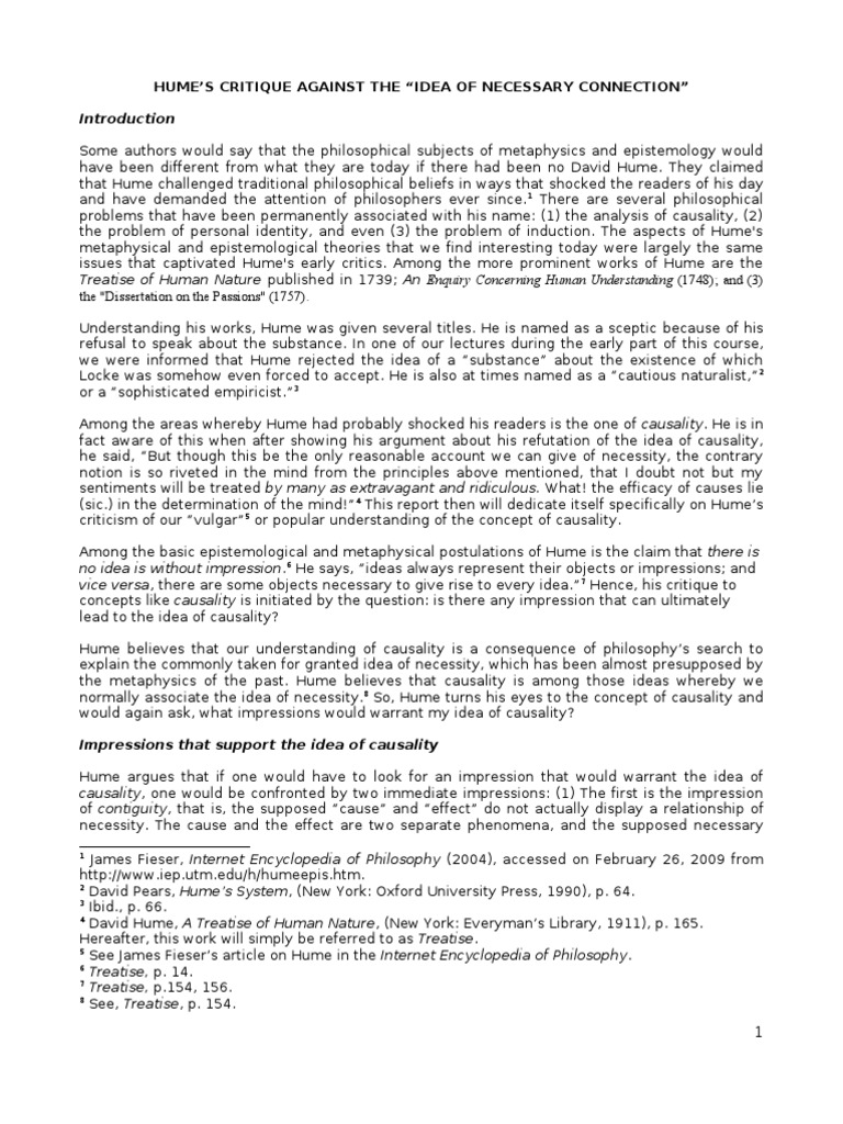 Hume's Critique Against The "Idea of Necessary Connection" PDF David Hume Causality