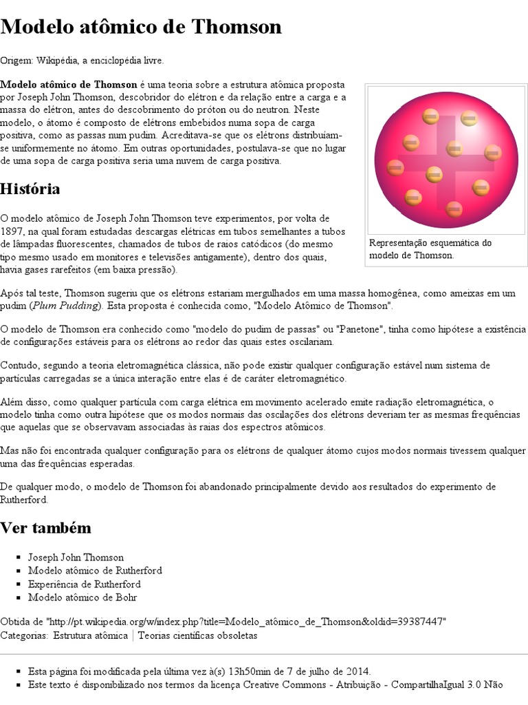 Modelo Atômico de Thomson - Wikipédia, A Enciclopédia Livre | PDF ...