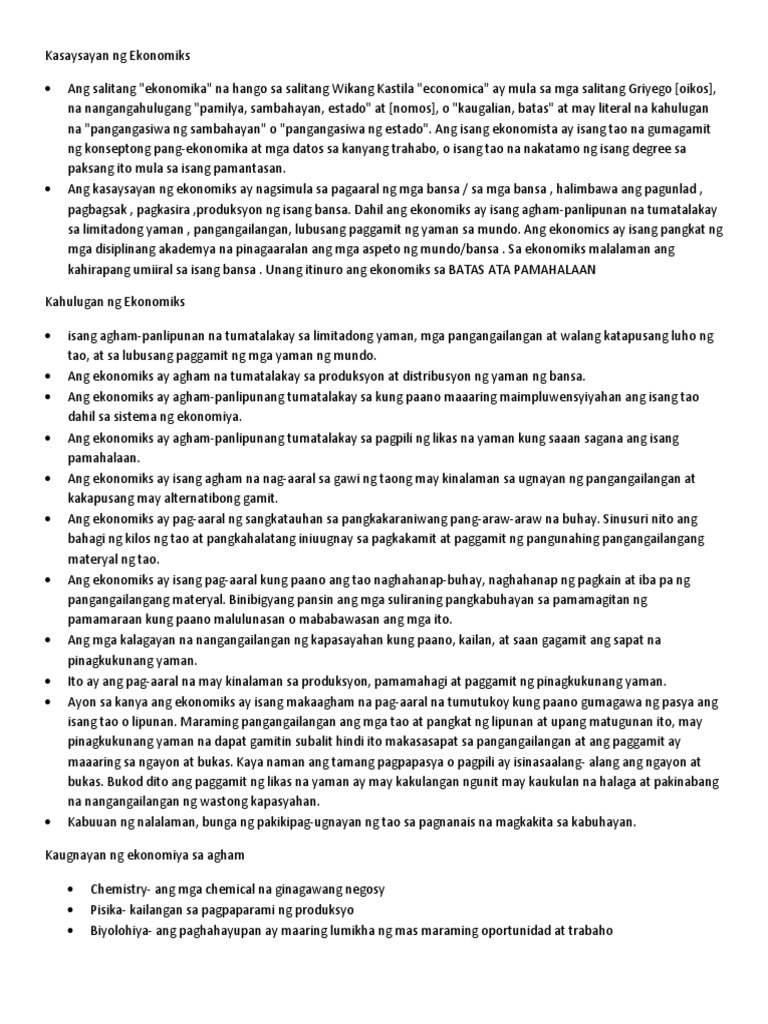 Kasaysayan Ng Ekonomiks Pdf