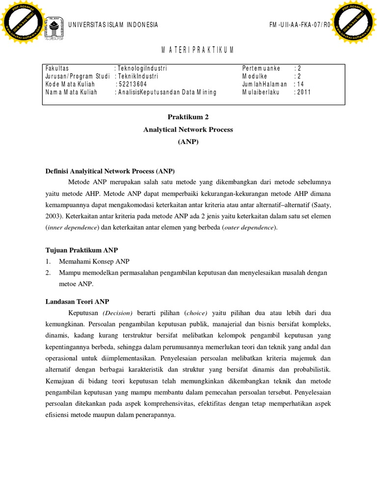 Metode ANP dalam Pengambilan Keputusan | PDF
