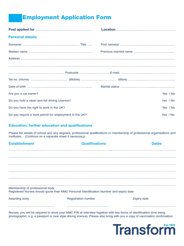 UK Employment Application Form Template | PDF | Government | Government ...