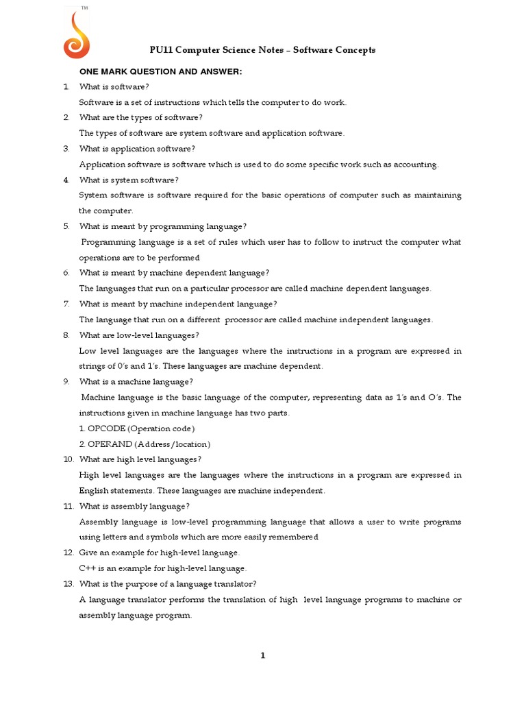 Computer Science Notes - Software Concepts | PDF | Operating System ...