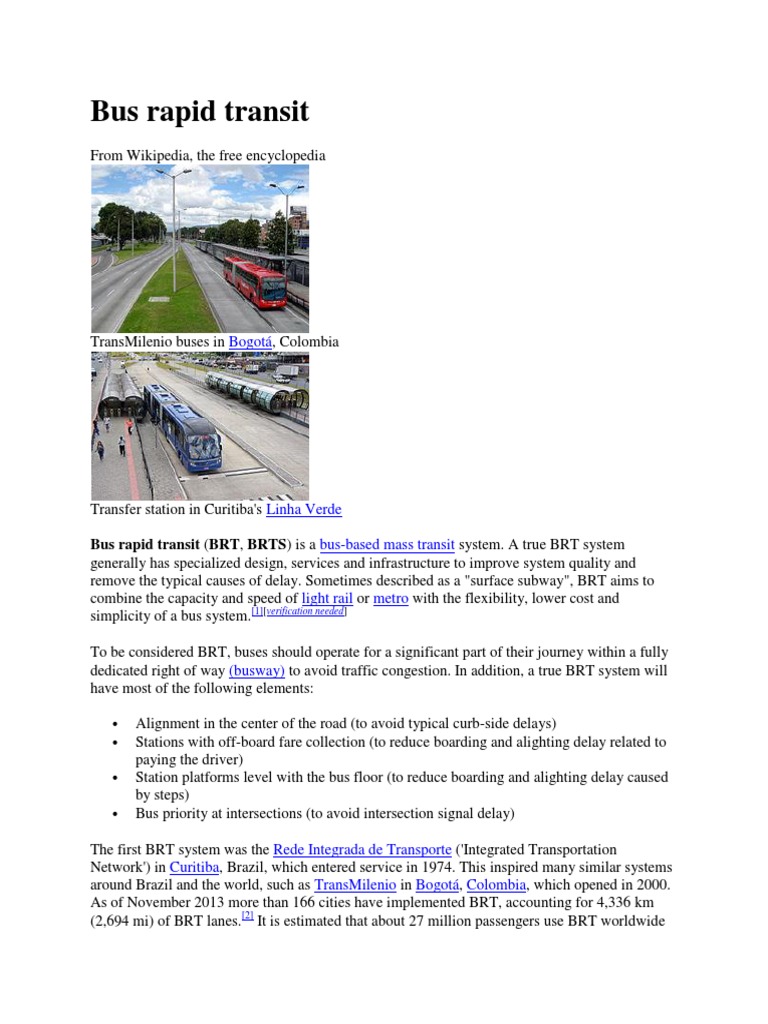 Bus Rapid Transit Systems Overview | PDF