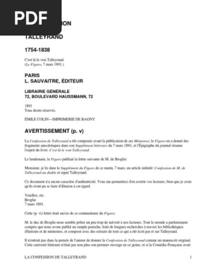 La Confession De Talleyrand V 1 5memoires Du Prince De Talleyrand By Talleyrand Perigord Charles Maurice De Pdf Memoires Verite