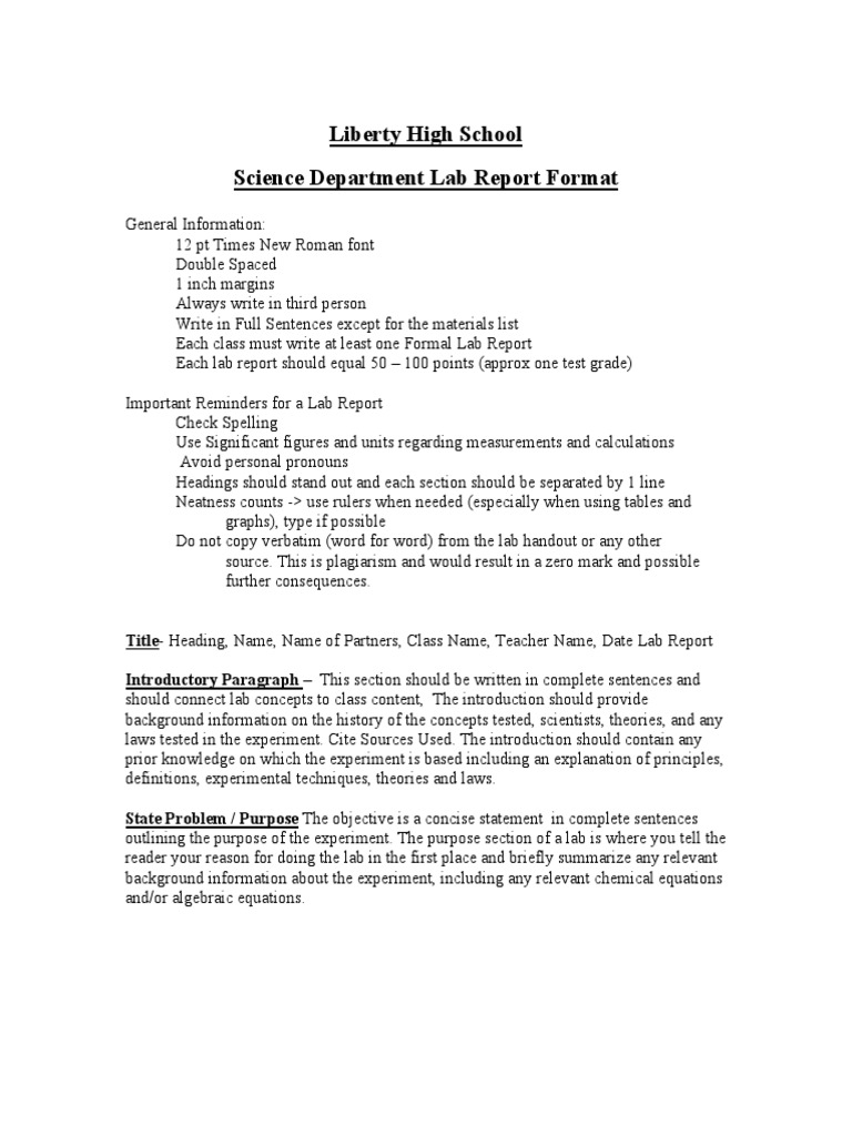 formal lab report format example