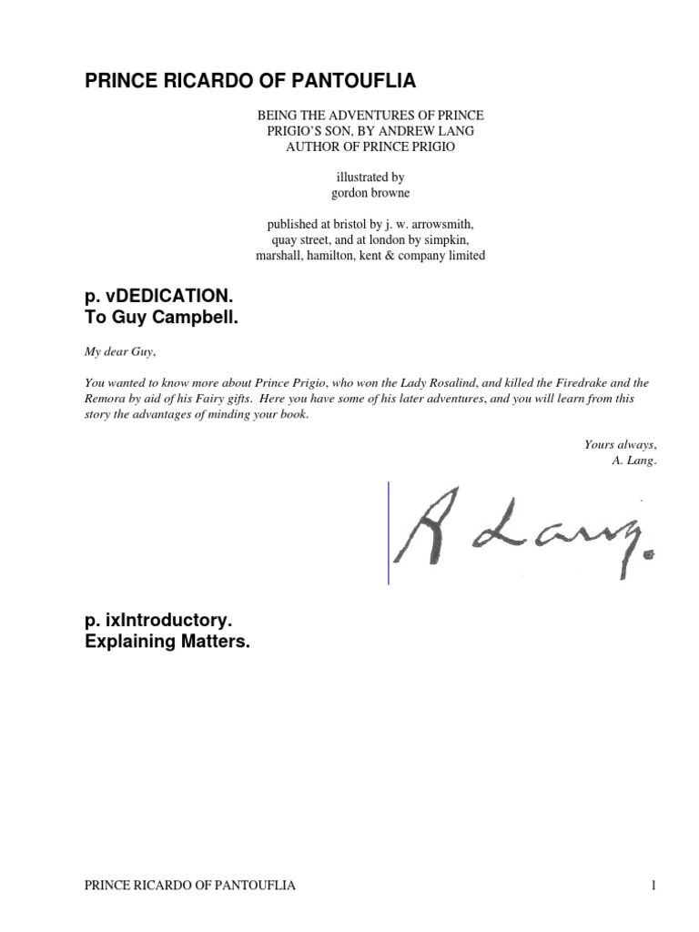 Prince Ricardo Of Pantoufliabeing The Adventures Of Prince Prigio S Son