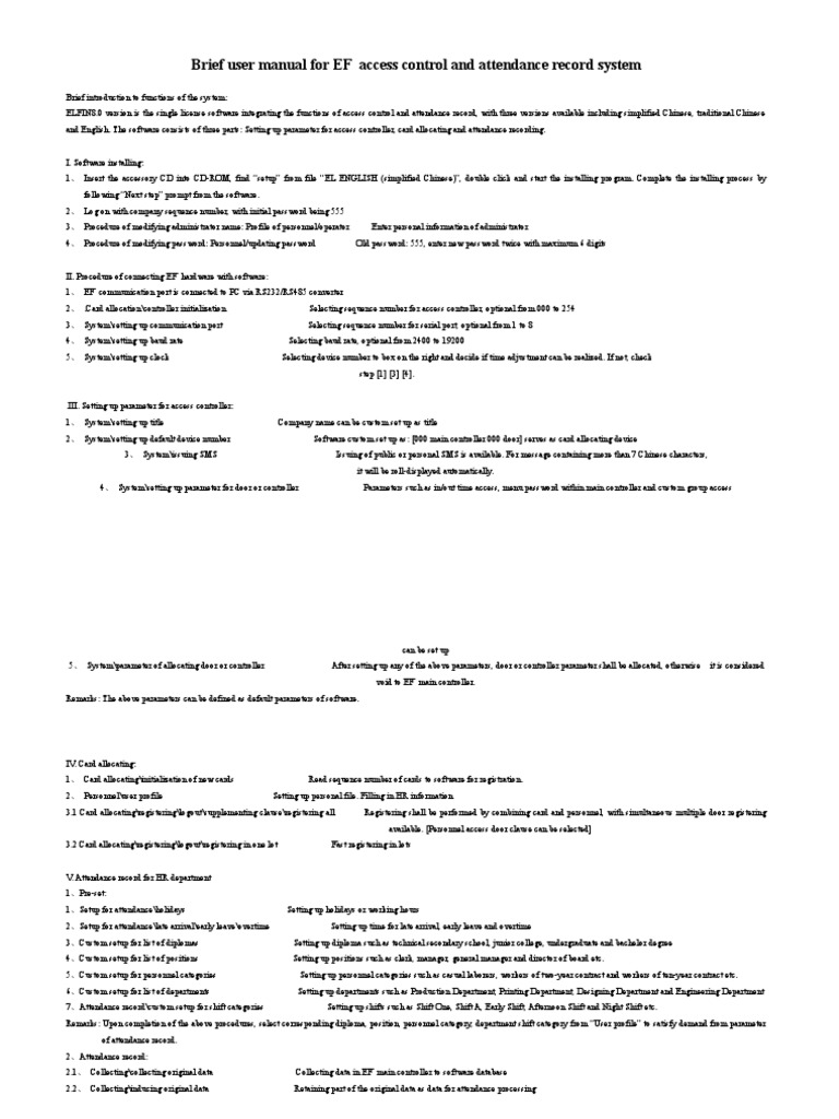 EF Access Control User Manual | PDF | Backup | Access Control