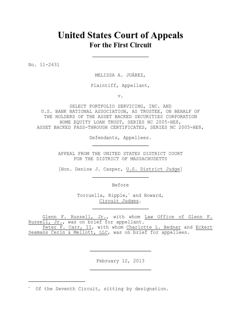 1st circuit appellate juarez v select portfolio servicing failure