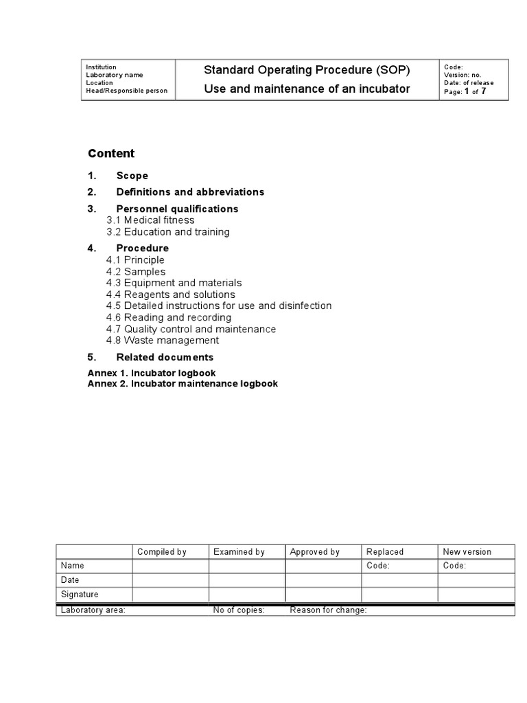 Content Standard Operating Procedure (SOP) Use and Maintenance of An