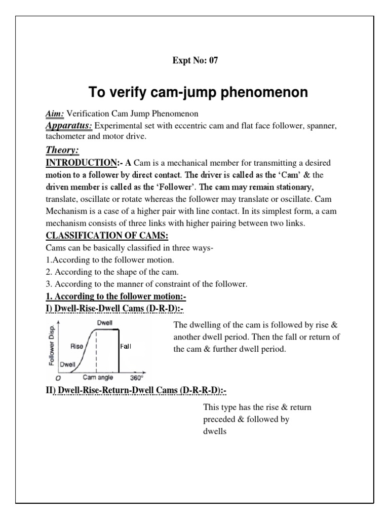 Cam and Follower PDF Physics Motion (Physics)