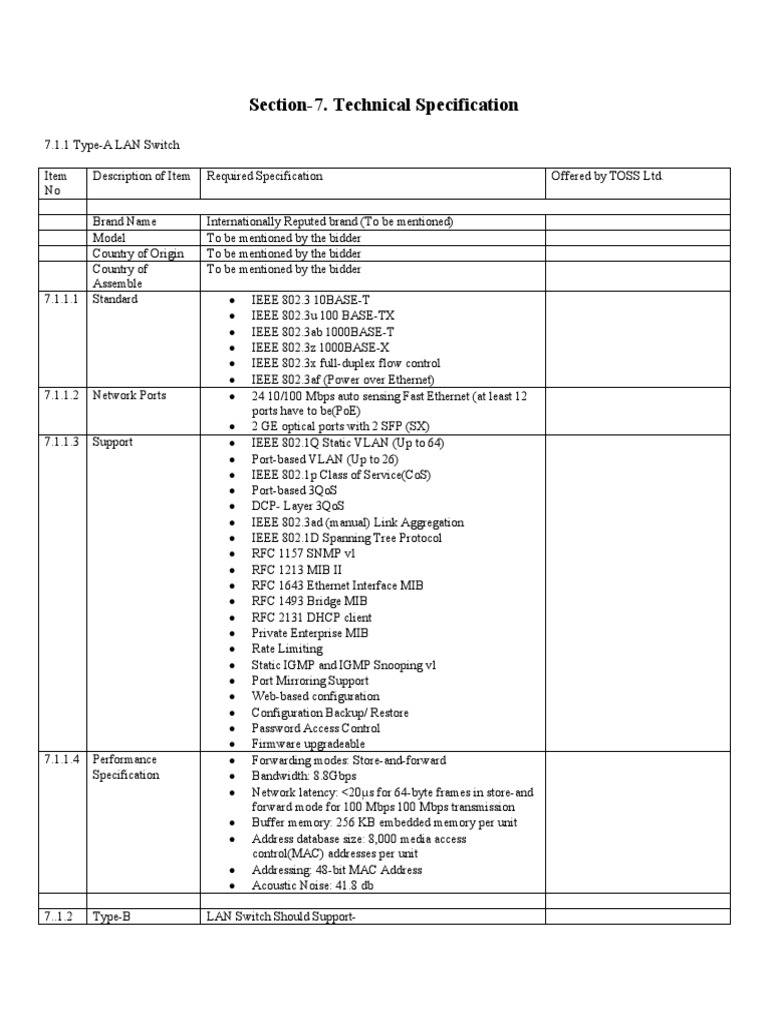 LAN Switch & Network Specs | PDF | Ethernet | Ieee 802.11