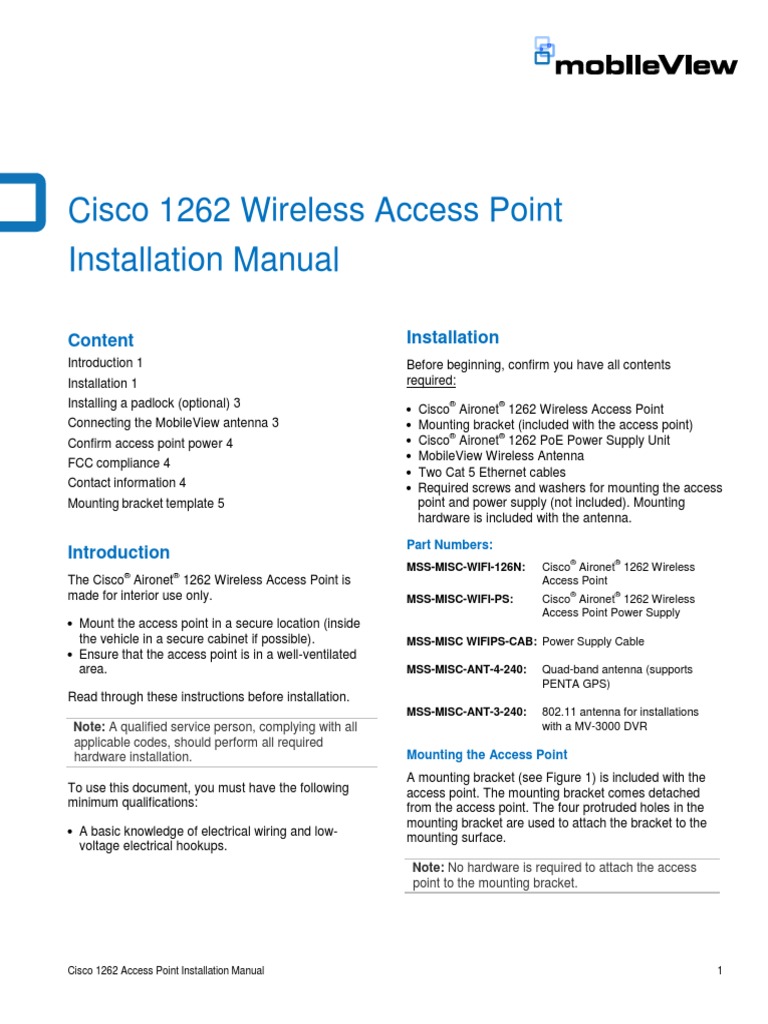 Cisco 1262 Wireless Access Point Installation Manual | PDF | Wireless ...