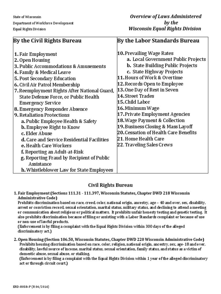 Wisconsin Employment and Civil Rights Laws | PDF | Overtime | Employment