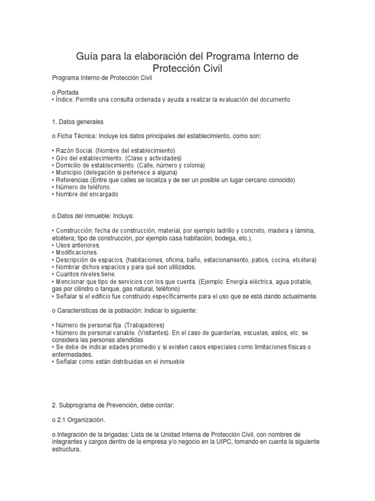 Guía para Elaboración de Programa Interno de Protección Civil | PDF ...