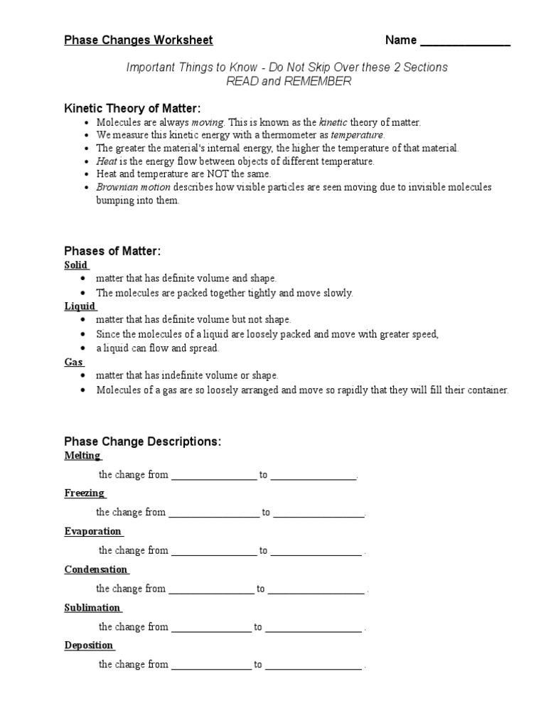 Worksheets Phase Change Worksheet phase changes worksheet latent heat matter