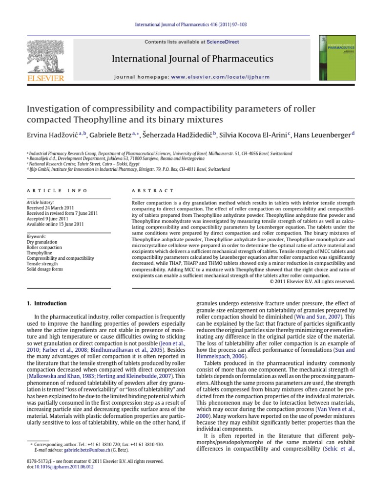 Investigation of Compressibility and Compactability Parameters of ...