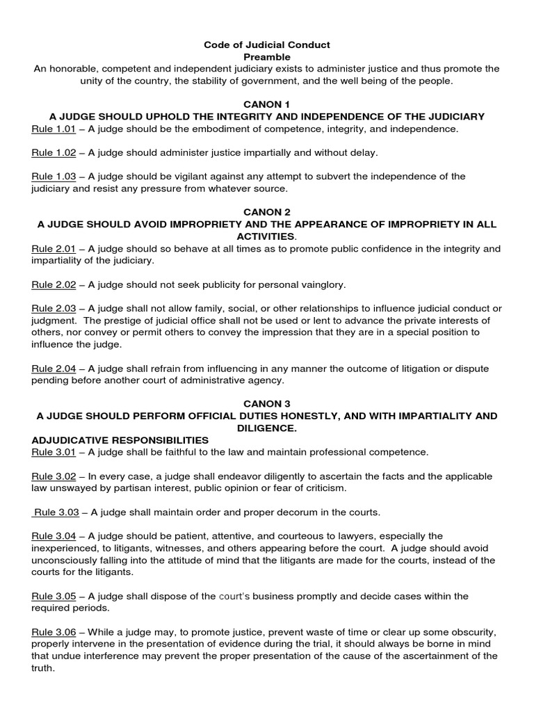 Code of Judicial Conduct Judiciaries Fiduciary