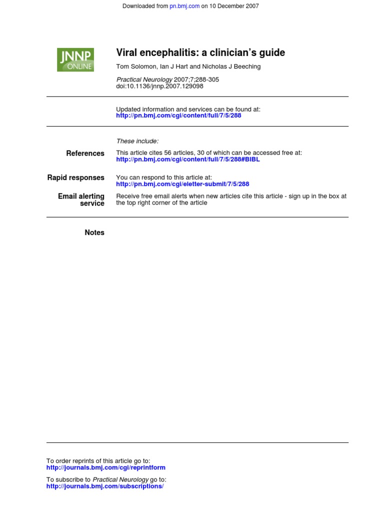 Clinician's Guide to Viral Encephalitis | PDF | Meningitis | Infection