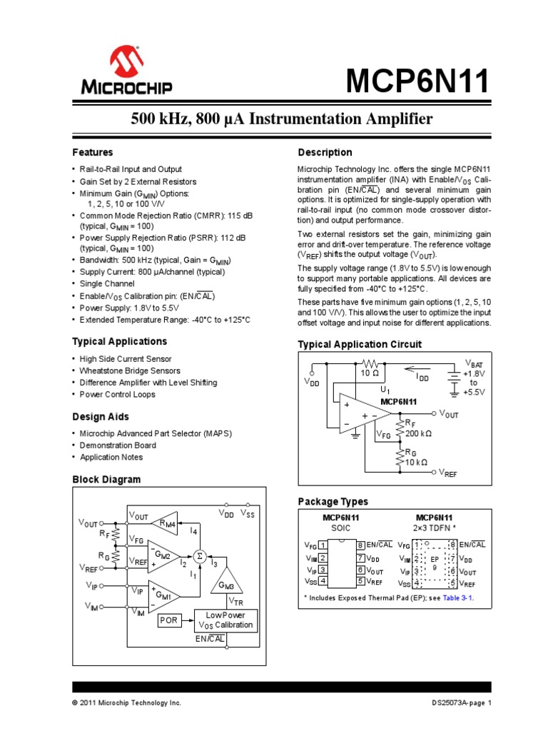 MCP6N11 Instrumentation Amplifier PDF Power Supply Amplifier